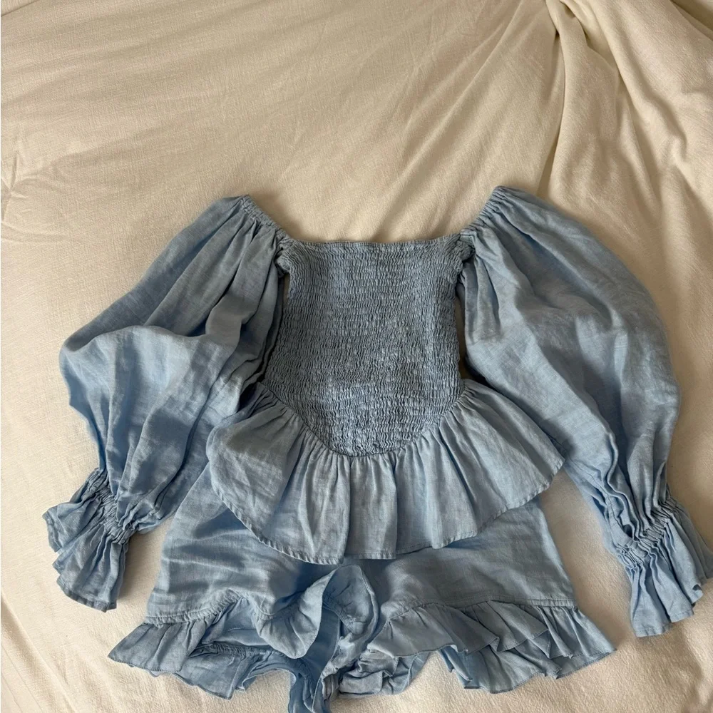 Sleeper Atlanta Light Blue Smocked Top and Shorts Set